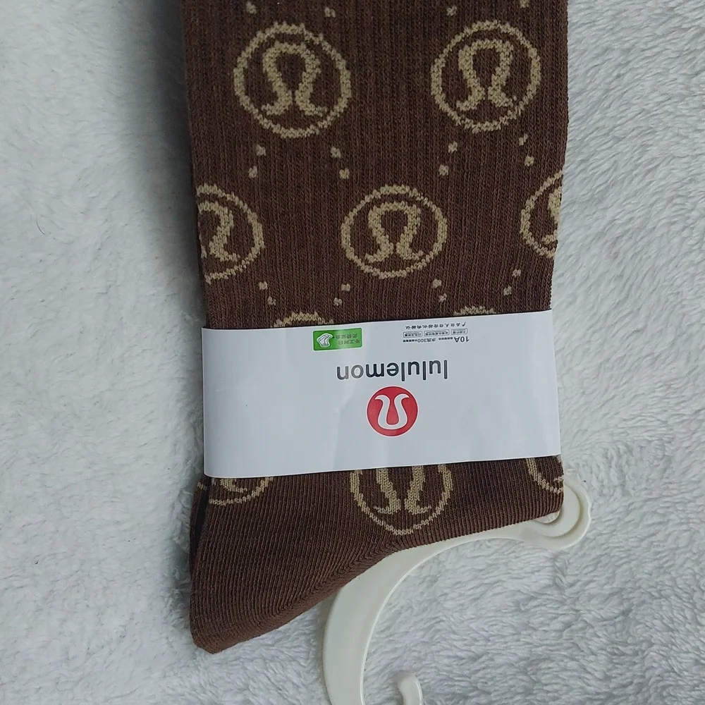 Lululemon Brown and Tan Logo Socks